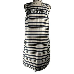 J. Crew Blue Striped Scalloped Eyelet with Grommets Dress